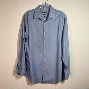 Perry Ellis Slim Fit Mens Pinstripe‎ Button Up Shirt Size 15 Long Sleeve Blue
